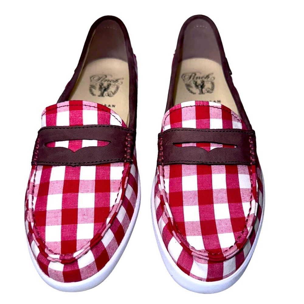 COLE HAAN - Maine Pinch Weekender in Red and White Gingham Check, size9, EUC